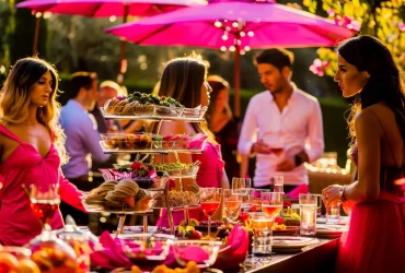 vibrant-summer-soiree-scene-with-guests-adorned-punchy-fuchsia-mingling-around-table-laden-with-gourmet-dishes